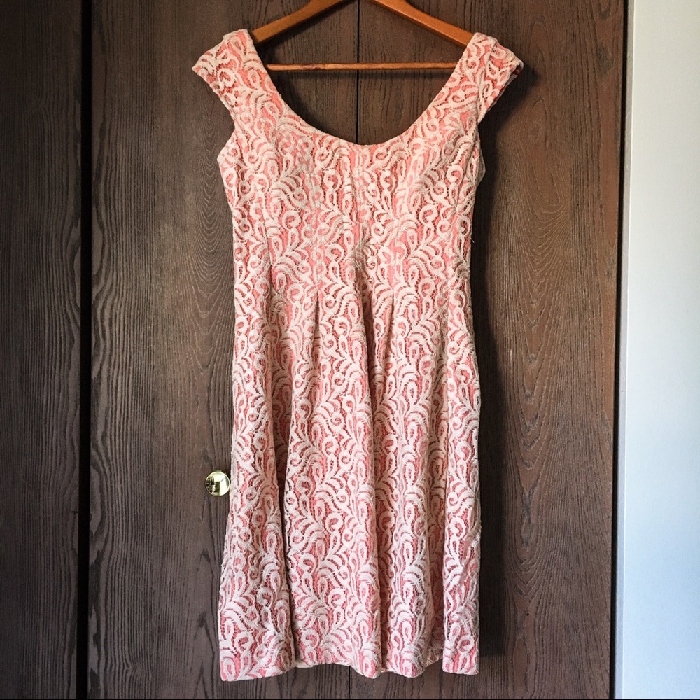 Coral & Cream Fit and Flare Lace Dress